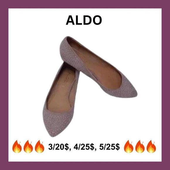 ALDO Taupe Studded Leather Pointed Toe Flats - Picture 1 of 7